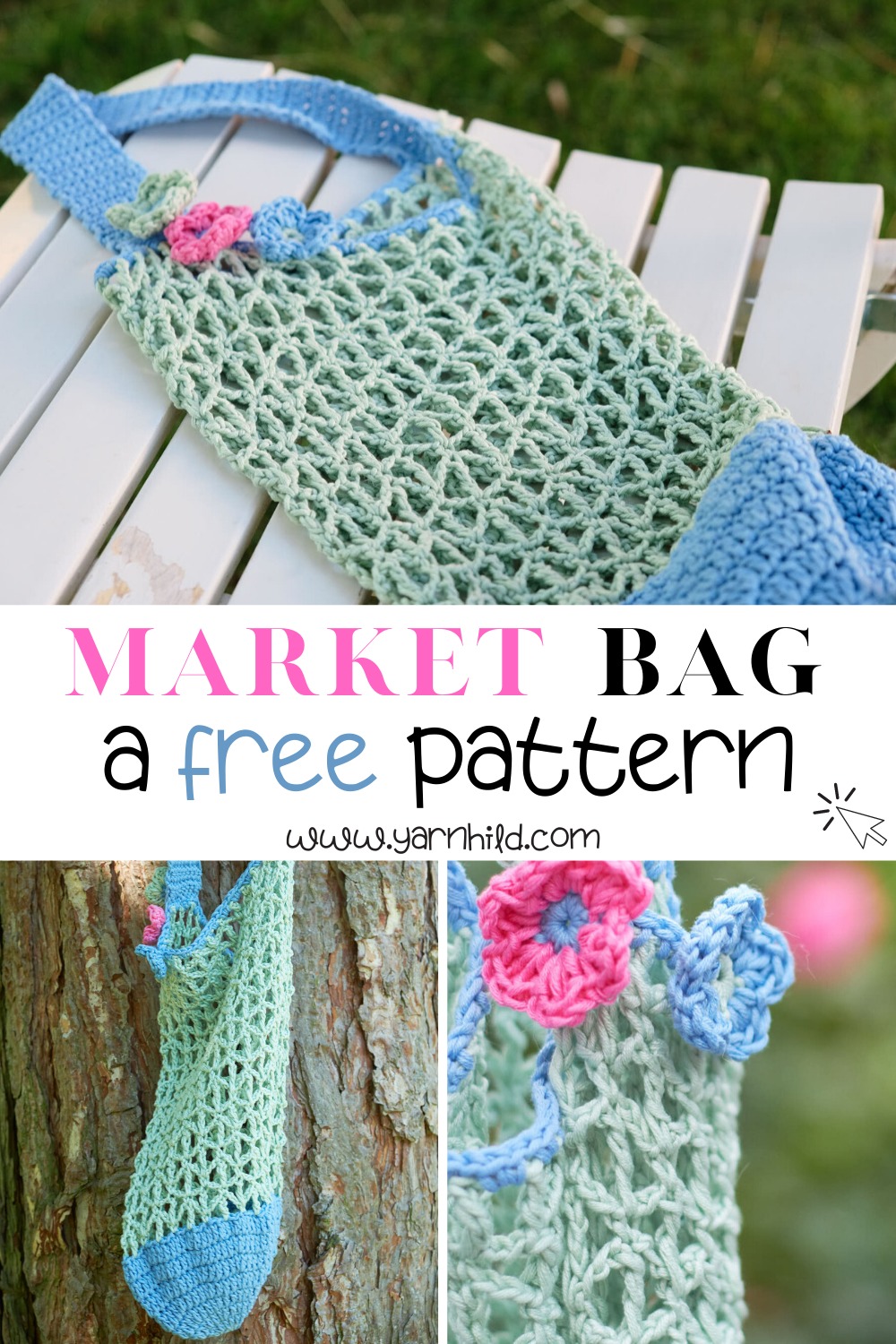 Modern and stylish crochet market bag. The Dina bag - free pattern